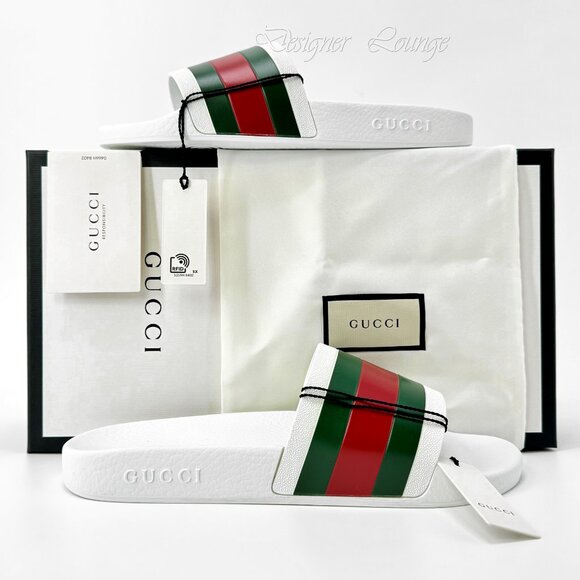 NEW GUCCI Men's WEB Pursuit Pool / Beach White Rubber Slides G 9 / US 9.5 - Picture 14 of 14